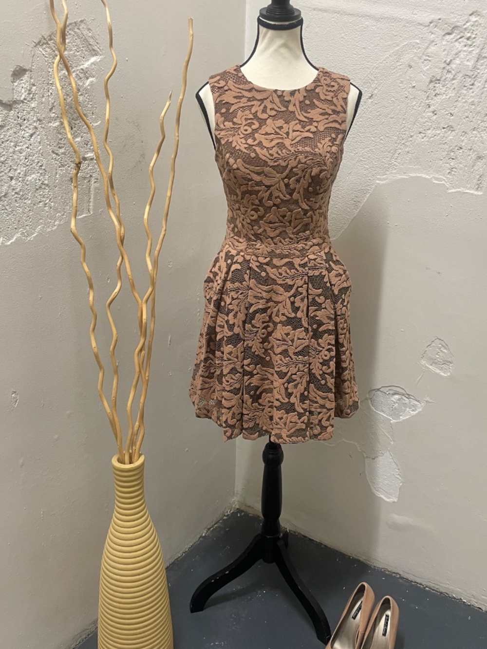 Winter Peach Floral Lace overlay Dress by Marciano